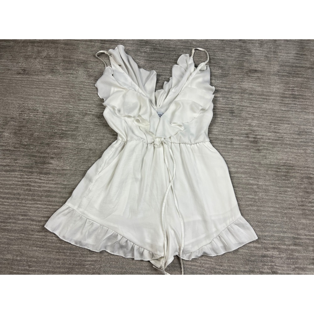 Glamaker Romper Womens Medium White Ruffle V-Neck Spaghetti Strap Boho Sunsuit